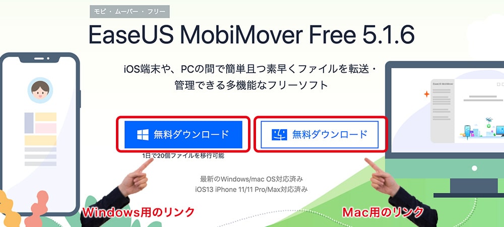 EaseUS MobiMoverトップページWindows用Mac用